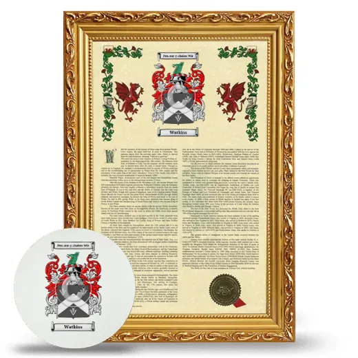 Watkins Framed Armorial History and Mouse Pad - Gold