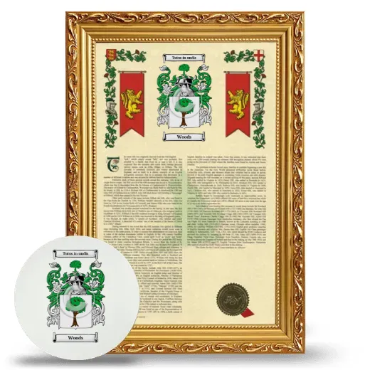 Woods Framed Armorial History and Mouse Pad - Gold