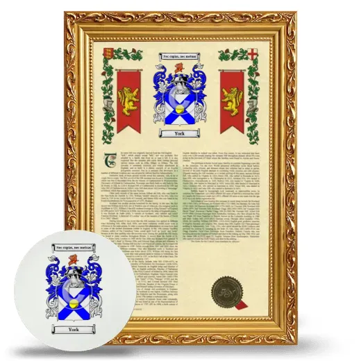 York Framed Armorial History and Mouse Pad - Gold