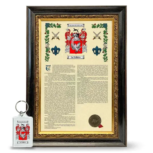 La Vallette Framed Armorial History and Keychain - Heirloom