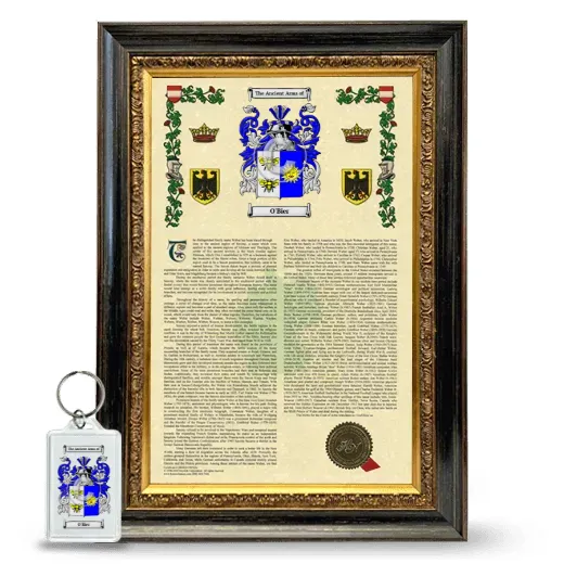 O'Bier Framed Armorial History and Keychain - Heirloom