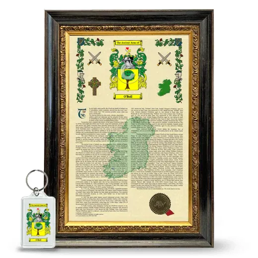O'Boil Framed Armorial History and Keychain - Heirloom