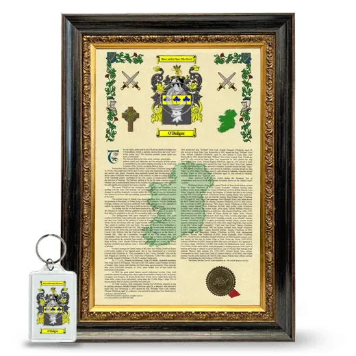 O'Bolger Framed Armorial History and Keychain - Heirloom