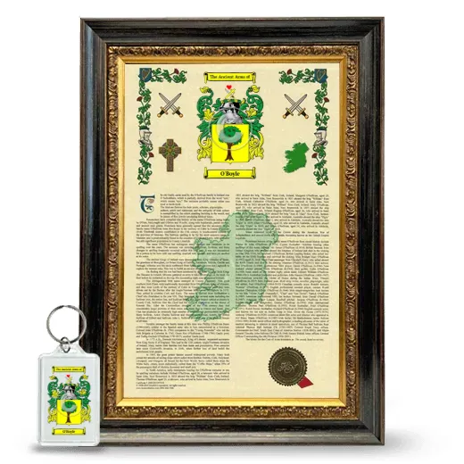 O'Boyle Framed Armorial History and Keychain - Heirloom