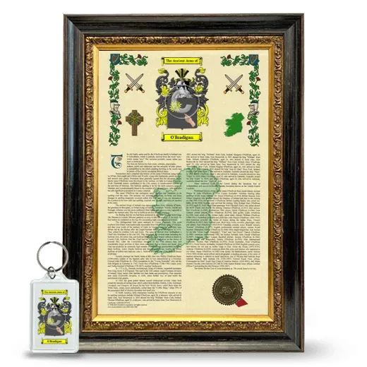 O'Bradigan Framed Armorial History and Keychain - Heirloom