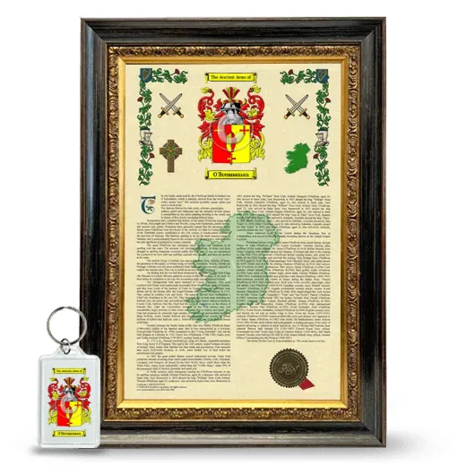 O'Brennaman Framed Armorial History and Keychain - Heirloom
