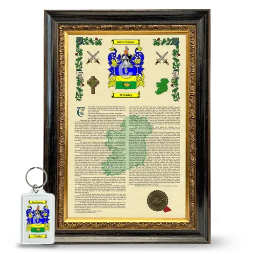 O'Conley Framed Armorial History and Keychain - Heirloom