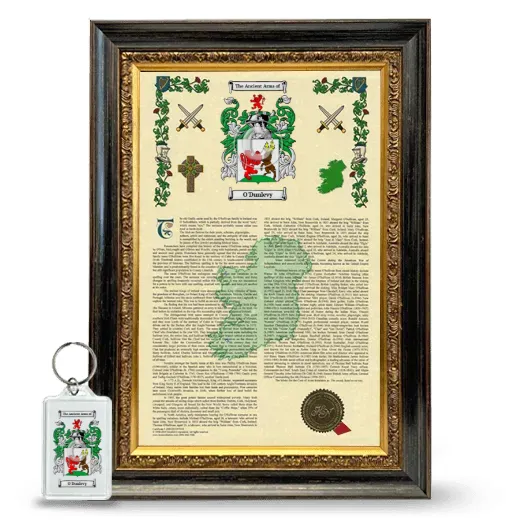 O'Dunlevy Framed Armorial History and Keychain - Heirloom