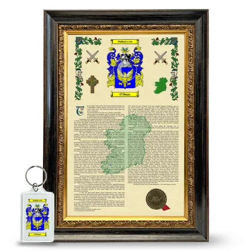 O'Dunn Framed Armorial History and Keychain - Heirloom