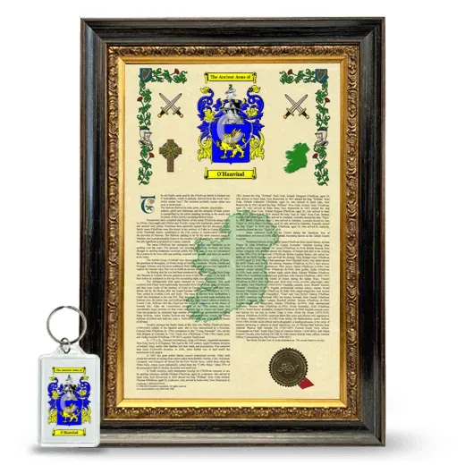O'Hanvind Framed Armorial History and Keychain - Heirloom