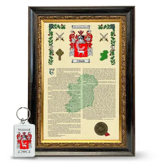 O'Kinelly Framed Armorial History and Keychain - Heirloom
