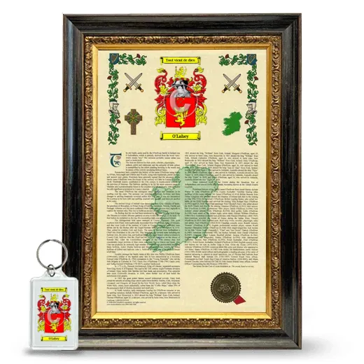 O'Lahey Framed Armorial History and Keychain - Heirloom