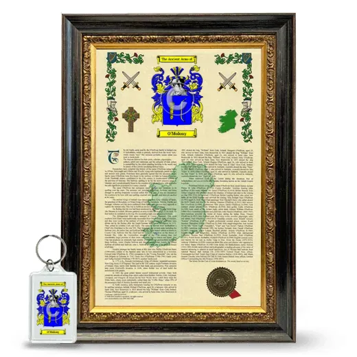 O'Molony Framed Armorial History and Keychain - Heirloom
