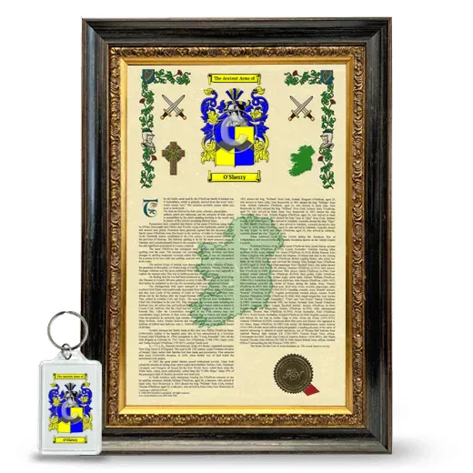 O'Sherry Framed Armorial History and Keychain - Heirloom