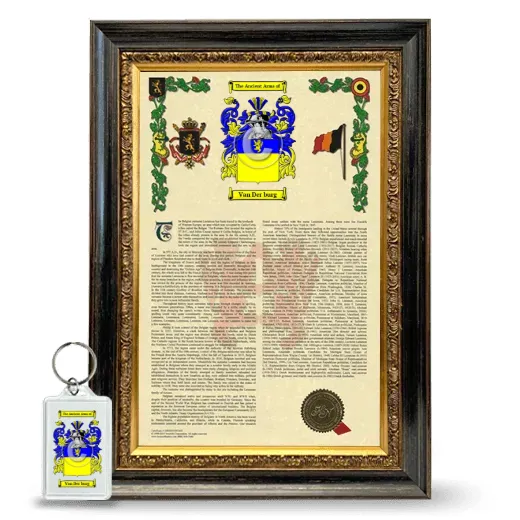 Van Der burg Framed Armorial History and Keychain - Heirloom