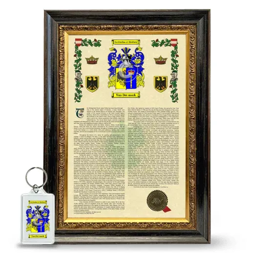 Van Der mark Framed Armorial History and Keychain - Heirloom