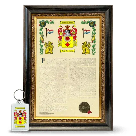 Van Der steen Framed Armorial History and Keychain - Heirloom
