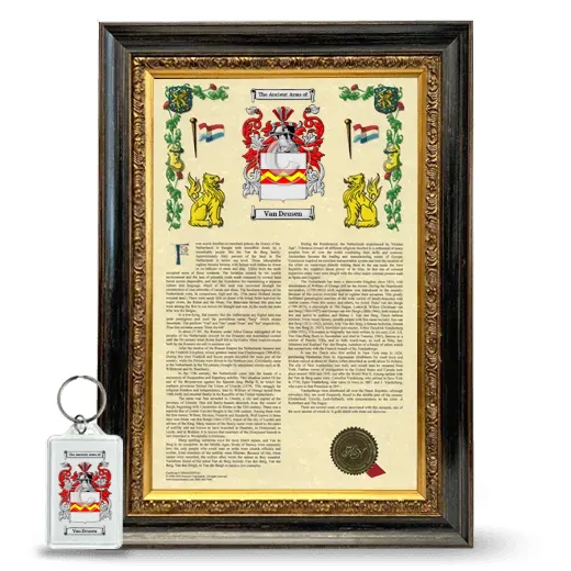 Van Deusen Framed Armorial History and Keychain - Heirloom