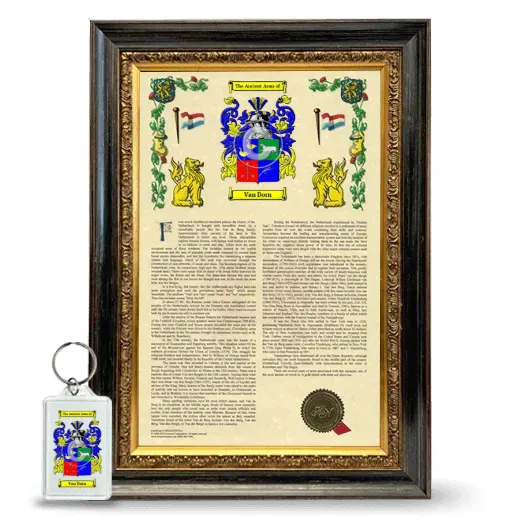 Van Dorn Framed Armorial History and Keychain - Heirloom