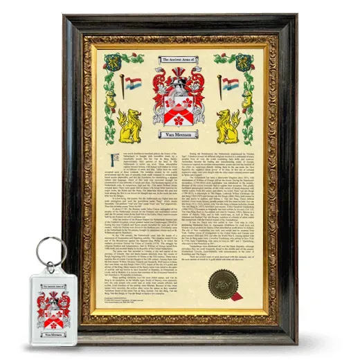 Van Meenan Framed Armorial History and Keychain - Heirloom