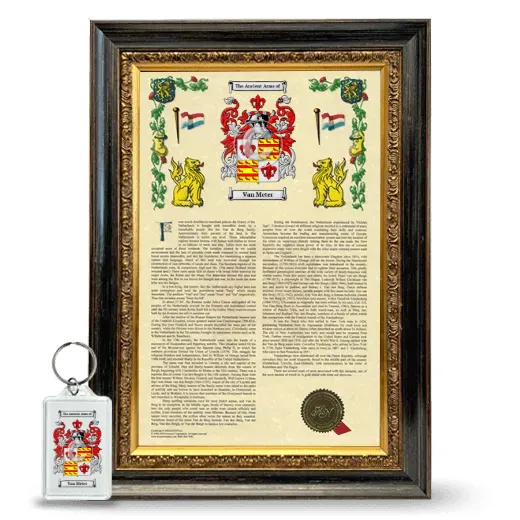 Van Meter Framed Armorial History and Keychain - Heirloom