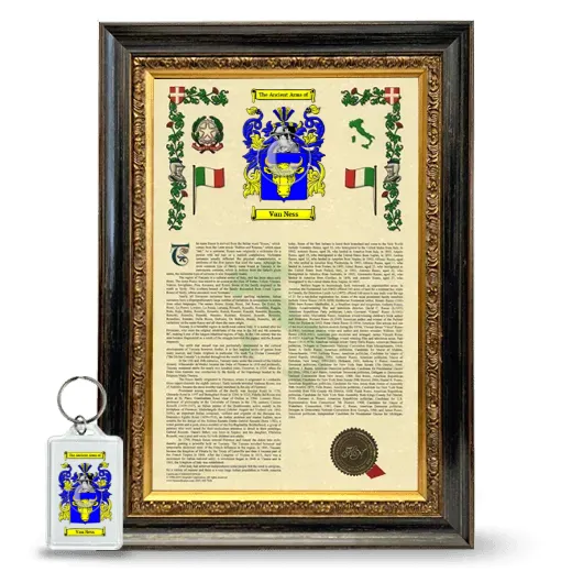 Van Ness Framed Armorial History and Keychain - Heirloom