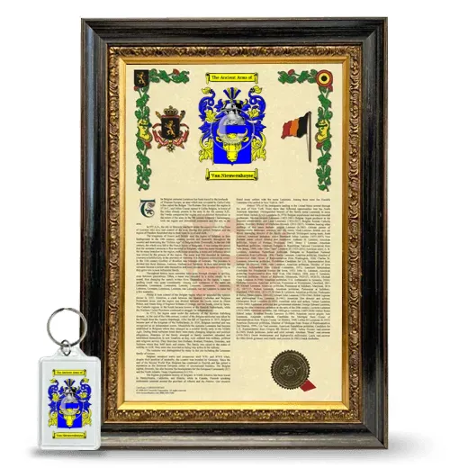 Van Nieuwenhuyse Framed Armorial History and Keychain - Heirloom