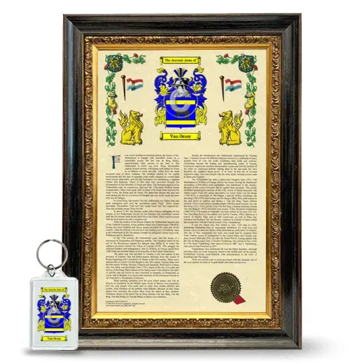 Van Orsoy Framed Armorial History and Keychain - Heirloom