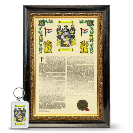 Van Veen Framed Armorial History and Keychain - Heirloom