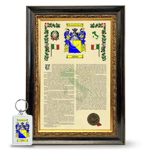 Agliano Framed Armorial History and Keychain - Heirloom