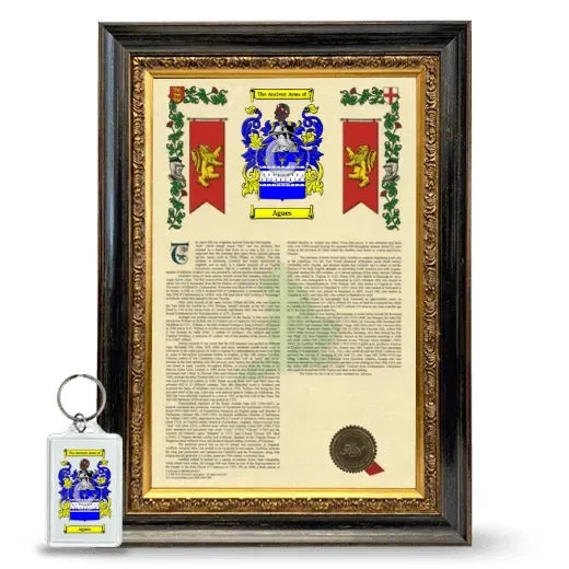 Agues Framed Armorial History and Keychain - Heirloom