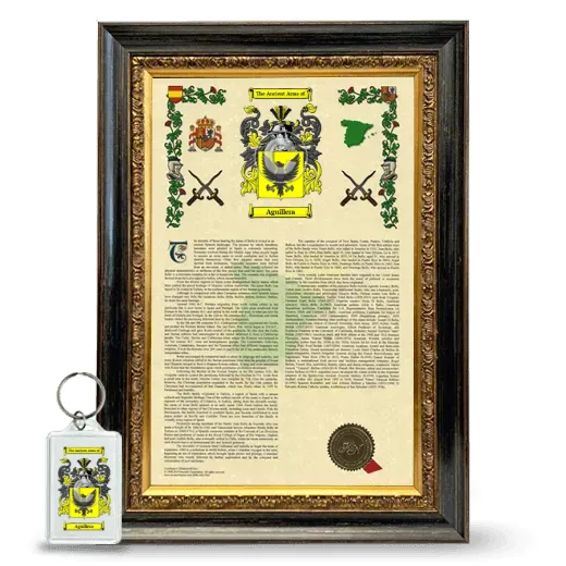 Aguillera Framed Armorial History and Keychain - Heirloom