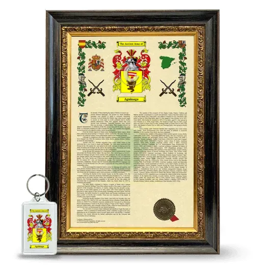 Aguinaga Framed Armorial History and Keychain - Heirloom
