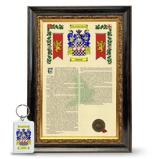 Aincourt Framed Armorial History and Keychain - Heirloom