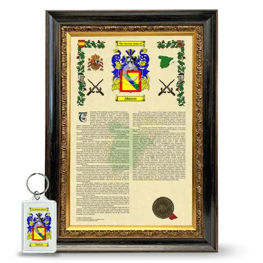 Almaras Framed Armorial History and Keychain - Heirloom