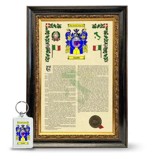 Amadei Framed Armorial History and Keychain - Heirloom