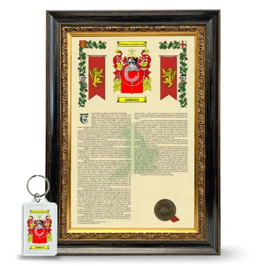 Amhearst Framed Armorial History and Keychain - Heirloom