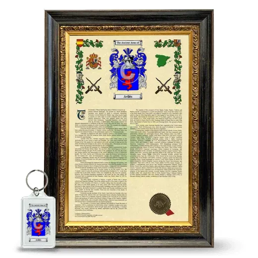 Avilés Framed Armorial History and Keychain - Heirloom
