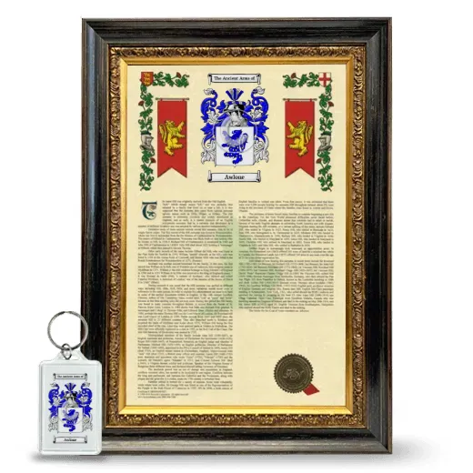Awlone Framed Armorial History and Keychain - Heirloom