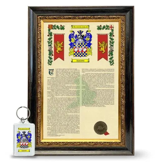 Ayncotts Framed Armorial History and Keychain - Heirloom