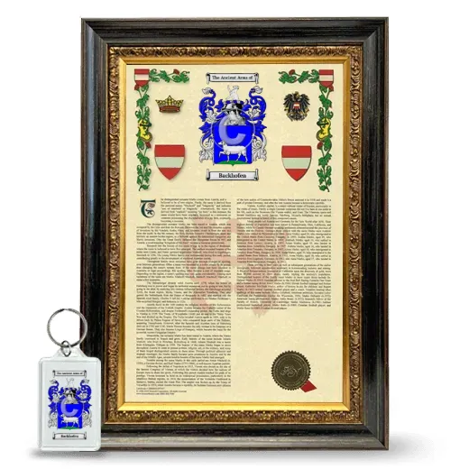 Backhofen Framed Armorial History and Keychain - Heirloom