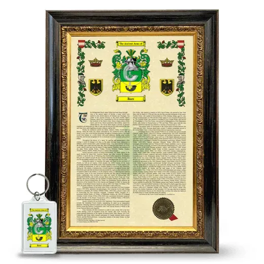Baer Framed Armorial History and Keychain - Heirloom