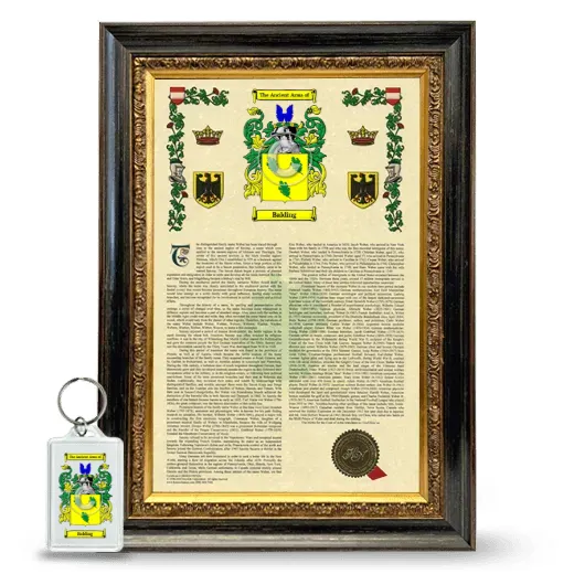 Balding Framed Armorial History and Keychain - Heirloom