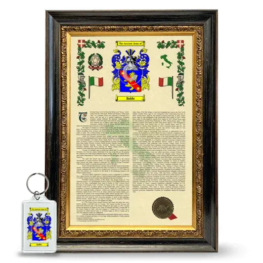 Baldo Framed Armorial History and Keychain - Heirloom