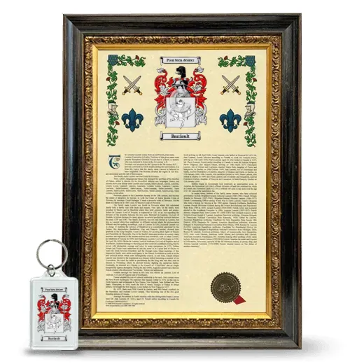Barriault Framed Armorial History and Keychain - Heirloom