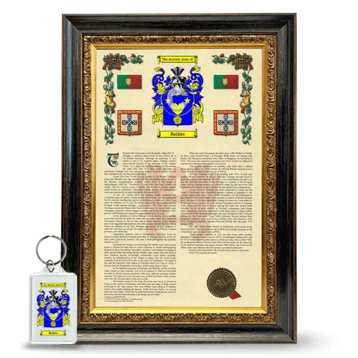 Batista Framed Armorial History and Keychain - Heirloom