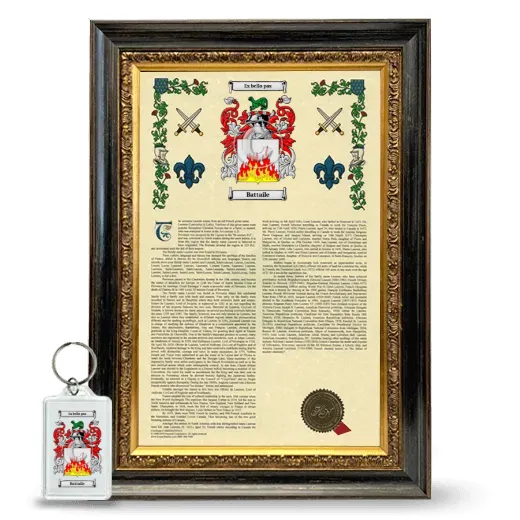 Battaile Framed Armorial History and Keychain - Heirloom