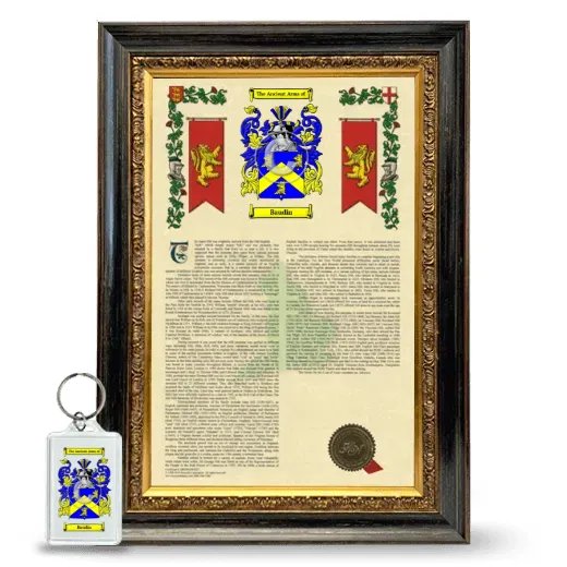 Baudin Framed Armorial History and Keychain - Heirloom