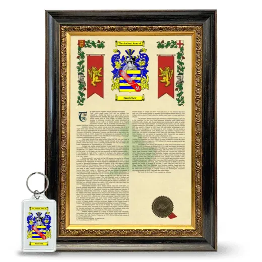 Baulcher Framed Armorial History and Keychain - Heirloom