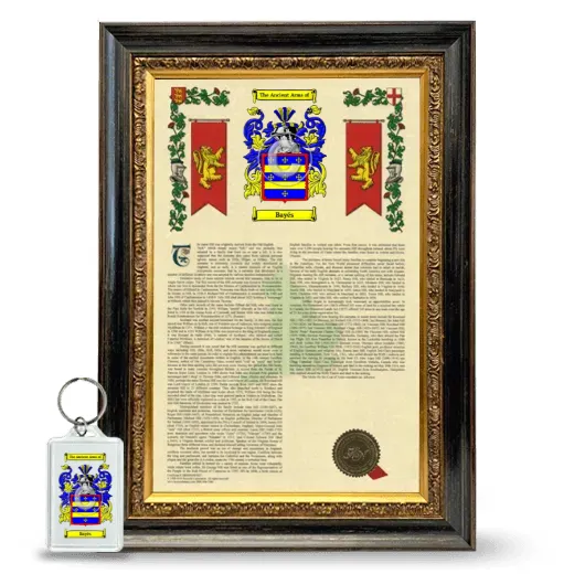 Bayés Framed Armorial History and Keychain - Heirloom